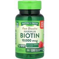 Nature's Truth, Maksimalus biotinas, natūralios uogos, 10 000 mcg, 120 greitai tirpstančių tablečių
