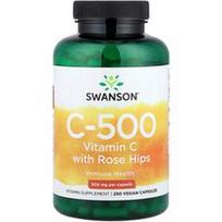Swanson Vitamins, C-500, Vitaminas C su erškėtuogėmis, 250 veganiškų kapsulių
