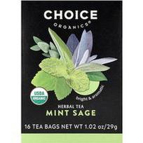 Choice Organics, Žolelių arbata, mėtų šalavijas, be kofeino, 16 arbatos maišelių, 1.02 oz (29 g)
