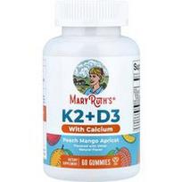 MaryRuth's, Vitamino K2 + D3 guminukai su kalciu, persikų, mango ir abrikosų, 60 guminukų