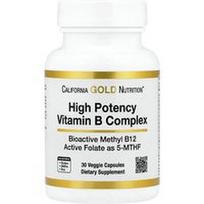 California Gold Nutrition, Didelės koncentracijos vitamino B kompleksas su metilfolatu ir metil B12, 30 vegetariškų kapsulių