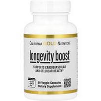 California Gold Nutrition, „Longevity Boost™“ su trans-resveratroliu, alyvuogių lapų ekstraktu, vynuogių ekstrakto mišiniu ir vidutinės grandinės trigliceridais, 60 vegetariškų kapsulių