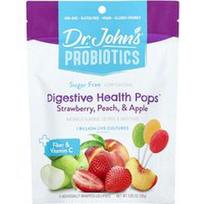 Dr. John's Healthy Sweets, Probiotikai, virškinimo sveikata™, + skaidulos ir vitaminas C, braškės, persikai ir obuoliai, 14 atskirai supakuotų ledinukų, 3.85 uncijos (109 g)