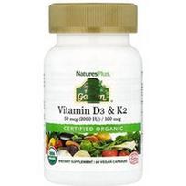 NaturesPlus, „Source of Life® Garden“, ekologiški vitaminai D3 ir K2, 60 veganiškų kapsulių