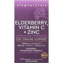 Viva Naturals, Šeivamedžio uogos, vitaminas C + cinkas, 120 kapsulių