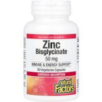 Natural Factors, Cinko bisglicinatas, 50 mg, 60 vegetariškų kapsulių
