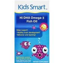 Kids Smart, „Kids Smart®“, daug DHA ir omega-3 žuvų taukų, vaisių skonio, 30 kramtomųjų tablečių