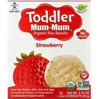 Hot Kid, Ekologiški ryžių sausainiai „Toddler Mum-Mum®“, 18+ mėnesių, braškių skonio, 12 pakelių po 2 sausainius