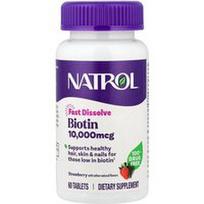 Natrol, Biotinas, greitai tirpstantis, braškių skonio, 10 000 mcg, 60 tablečių