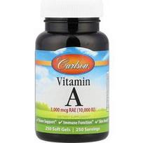 Carlson, Vitaminas A, 3000 mcg RAE (10 000 TV), 250 minkštųjų kapsulių