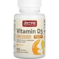 Jarrow Formulas, Vitaminas D3, itin stiprus, 62,5 mcg (2500 TV), 100 minkštųjų kapsulių