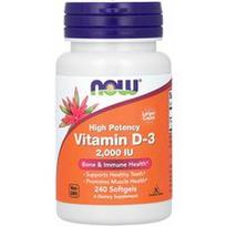 NOW Foods, Vitaminas D-3, didelės koncentracijos, 2000 TV, 240 minkštųjų kapsulių