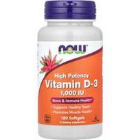 NOW Foods, Vitaminas D-3, didelės koncentracijos, 1000 TV, 180 minkštųjų kapsulių