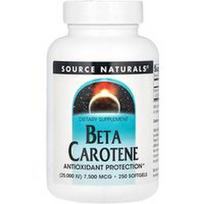 Source Naturals, Beta karotinas, 7 500 mcg (25 000 TV), 250 minkštųjų gelių