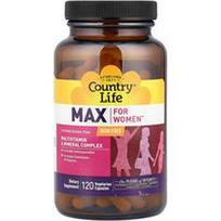Country Life, „Max for Women™“, multivitaminų ir mineralų kompleksas, be geležies, 120 vegetariškų kapsulių