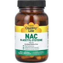 Country Life, NAC, N-acetilcisteinas, 750 mg, 60 veganiškų kapsulių