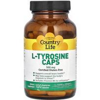Country Life, L-tirozino kapsulės, 500 mg, 100 vegetariškų kapsulių