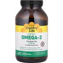 Country Life, Natūralios Omega-3, 1000 mg, 200 minkštųjų kapsulių