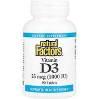 Natural Factors, Vitaminas D3, 25 mcg (1000 TV), 90 tablečių