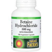 Natural Factors, Betaino hidrochloridas su ožrage, 500 mg, 180 vegetariškų kapsulių