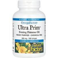 Natural Factors, „OmegaFactors“, „Ultra Prim“, nakvišų aliejus, 500 mg, 180 minkštųjų kapsulių