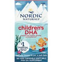 Nordic Naturals, Vaikams skirtas DHA, 3–6 metų amžiaus, braškių skonio, 180 mini kramtomųjų minkštųjų tablečių