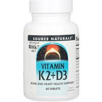 Source Naturals, Vitaminas K2 + D3, 60 tablečių