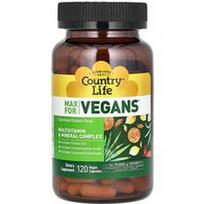 Country Life, „Max for Vegans“, multivitaminų ir mineralų kompleksas, 120 veganiškų kapsulių