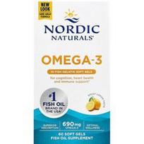 Nordic Naturals, Omega-3, citrinų skonio, 60 minkštųjų kapsulių (345 mg vienoje minkštojoje kapsulėje)