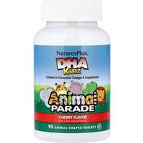 NaturesPlus, Animal Parade®, DHA Kids, kramtomas omega-3 papildas vaikams, vyšnių skonio, 90 gyvūno formos tablečių