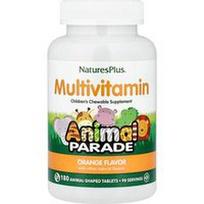 NaturesPlus, Animal Parade®, kramtomas multivitaminų papildas vaikams, apelsinų skonio, 180 gyvūnų formos tablečių