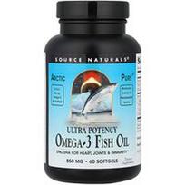 Source Naturals, Arctic Pure®, itin stiprūs omega-3 žuvų taukai, 850 mg, 60 minkštųjų kapsulių