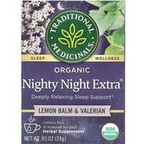 Traditional Medicinals, Organinė „Nighty Night Extra®“ arbata su melisa ir valerijonais, be kofeino, 16 suvyniotų arbatos pakelių, 24 g