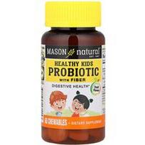 Mason Natural, Sveiki vaikiški probiotikai su skaidulomis, vaisiais, 60 kramtomųjų medžiagų