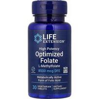 Life Extension, Optimizuotas folatas, didelio stiprumo, 8500 mcg DFE, 30 vegetariškų tablečių