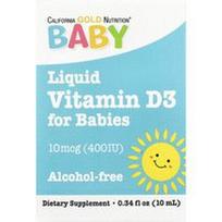 California Gold Nutrition, vitamino D3 lašiukai kūdikiams, 10 mcg (400 TV), 10 ml