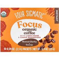Four Sigmatic, „Focus“, tirpi ekologiška kava su liūto karčiais ir čagos grybais, vidutinio skrudinimo, 10 pakelių po 0,09 uncijos (2,5 g)