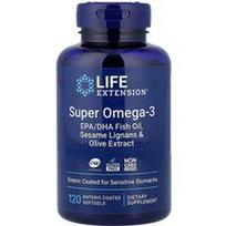 Life Extension, Super Omega-3, EPA/DHA žuvų taukai, sezamo lignanai ir alyvuogių ekstraktas, 120 žarnyne tirpstančių minkštųjų kapsulių