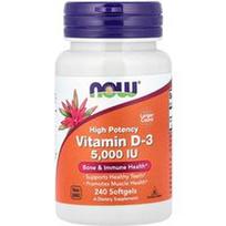 NOW Foods, Vitaminas D-3, didelio stiprumo, 5000 TV, 240 minkštųjų kapsulių