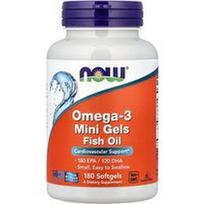 NOW Foods, Omega-3 mini geliai su žuvų taukais, 180 minkštųjų kapsulių (0,5 g vienoje minkštojoje kapsulėje)