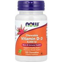 NOW Foods, Kramtomosios tabletės vitaminas D-3, mėtų skonio, 5000 TV, 120 kramtomųjų tablečių