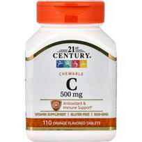 21st Century, Kramtomosios vitamino C tabletės, apelsinų skonio, 500 mg, 110 tablečių
