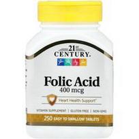21st Century, Folio rūgštis, 400 mcg, 250 lengvai nuryjamų tablečių
