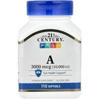 21st Century, Vitaminas A, 3000 mcg (10 000 TV), 110 minkštųjų gelių