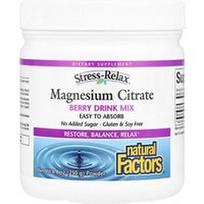 Natural Factors, „Stress-Relax®“, magnio citrato milteliai, uogų gėrimų mišinys, 250 g