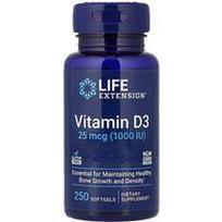 Life Extension, Vitaminas D3, 25 mcg (1000 TV), 250 minkštųjų gelių