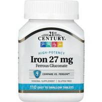 21st Century, Didelės koncentracijos geležis, 27 mg, 110 lengvai nuryjamų tablečių