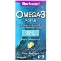 Bluebonnet Nutrition, Omega-3 žuvų taukai, citrinų skonio, 120 minkštųjų kapsulių