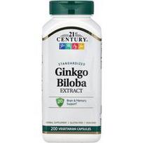 21st Century, Ginkmedžio ekstraktas, standartizuotas, 200 vegetariškų kapsulių (60 mg vienoje kapsulėje)