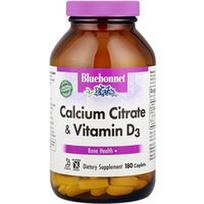Bluebonnet Nutrition, Kalcio citratas ir vitaminas D3, 180 kapsulių